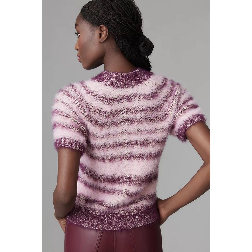 Pilcro Baby Sweater Short Sleeve Pink Striped Fuzzy Cozy M - Picture 2 of 12